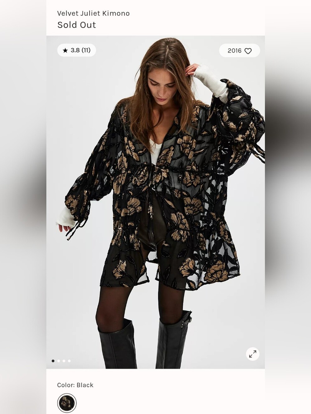 Free People Black Sheer Floral Tie-Front Blouse with Flowers
